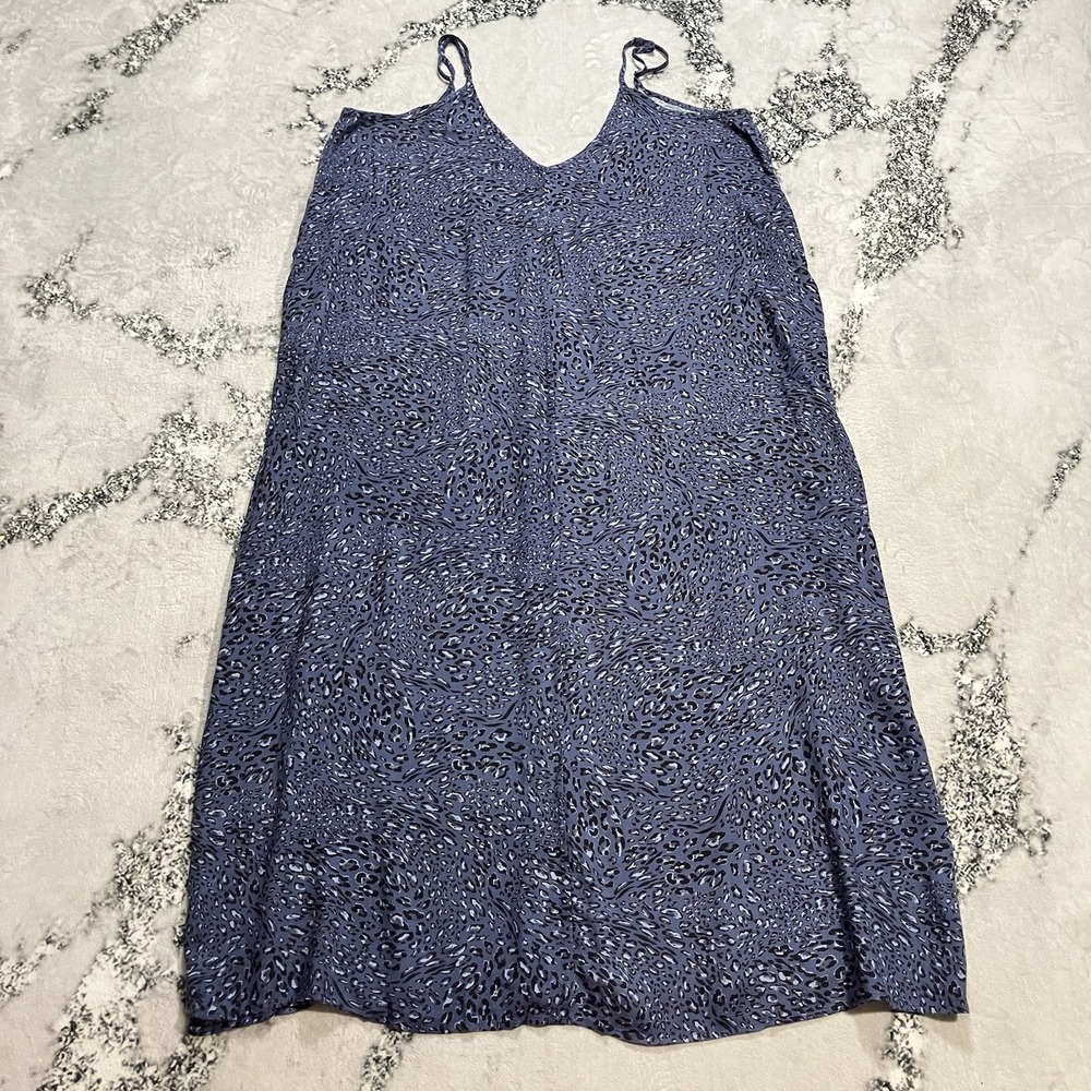 LoveStitch Blue Leopard Print Slip Dress WomensPlus Size 1X 2X Rayon Cami Midi
